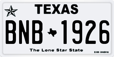TX license plate BNB1926