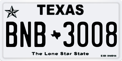TX license plate BNB3008
