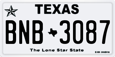 TX license plate BNB3087