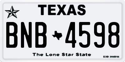 TX license plate BNB4598
