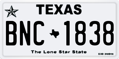 TX license plate BNC1838