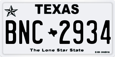 TX license plate BNC2934