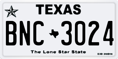 TX license plate BNC3024