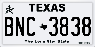 TX license plate BNC3838
