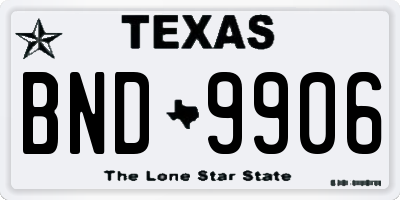 TX license plate BND9906