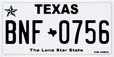 TX license plate BNF0756