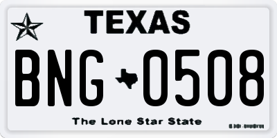 TX license plate BNG0508