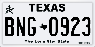 TX license plate BNG0923