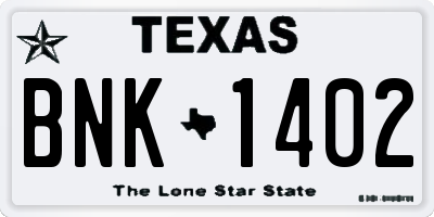 TX license plate BNK1402