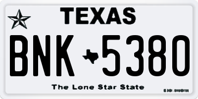 TX license plate BNK5380