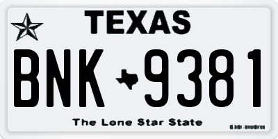 TX license plate BNK9381