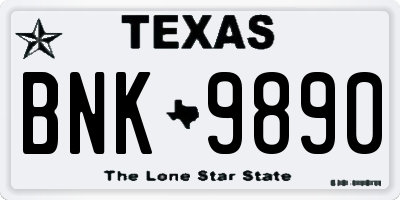 TX license plate BNK9890