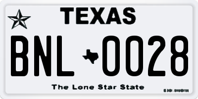 TX license plate BNL0028