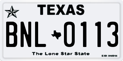 TX license plate BNL0113