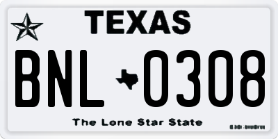 TX license plate BNL0308