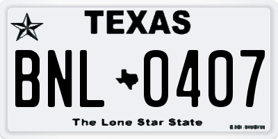 TX license plate BNL0407