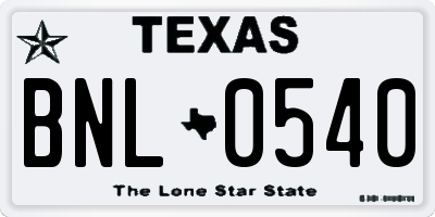 TX license plate BNL0540