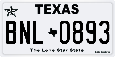 TX license plate BNL0893