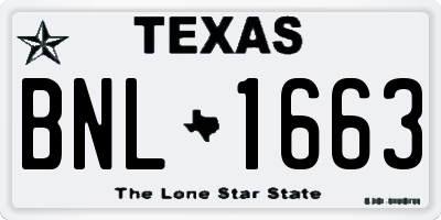 TX license plate BNL1663
