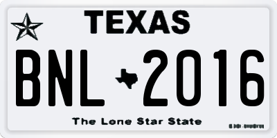 TX license plate BNL2016