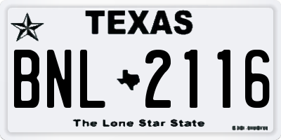 TX license plate BNL2116