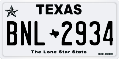 TX license plate BNL2934