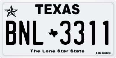 TX license plate BNL3311