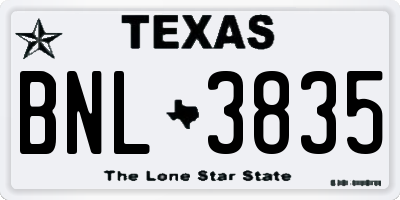 TX license plate BNL3835
