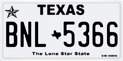 TX license plate BNL5366