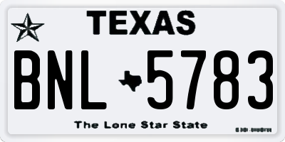 TX license plate BNL5783