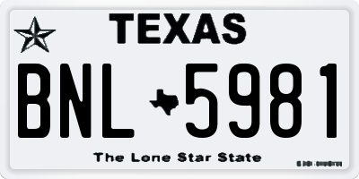 TX license plate BNL5981