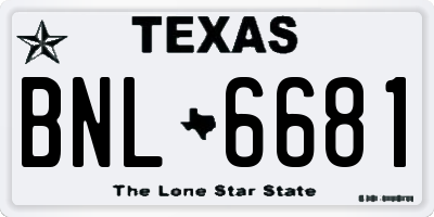 TX license plate BNL6681