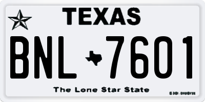 TX license plate BNL7601