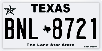 TX license plate BNL8721