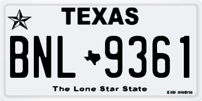 TX license plate BNL9361