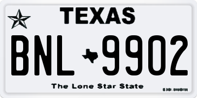 TX license plate BNL9902