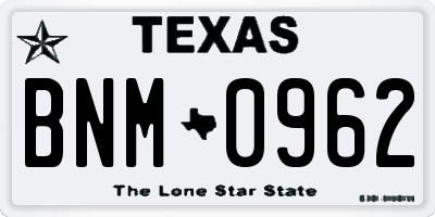 TX license plate BNM0962
