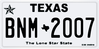 TX license plate BNM2007