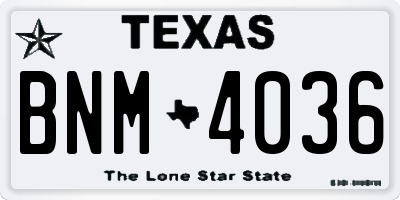 TX license plate BNM4036