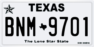 TX license plate BNM9701