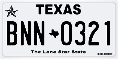 TX license plate BNN0321