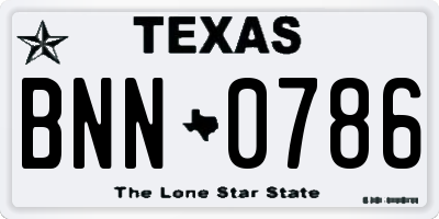 TX license plate BNN0786