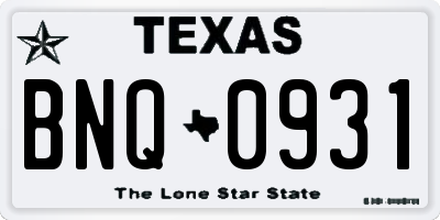 TX license plate BNQ0931