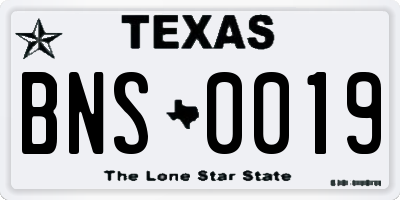 TX license plate BNS0019