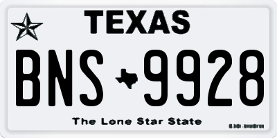 TX license plate BNS9928