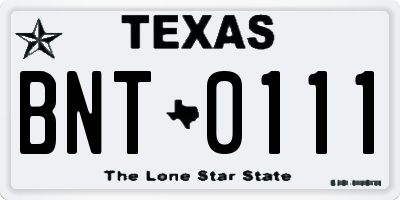 TX license plate BNT0111