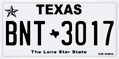 TX license plate BNT3017