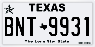 TX license plate BNT9931