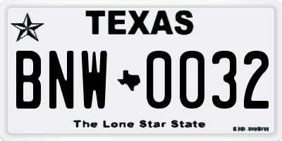 TX license plate BNW0032
