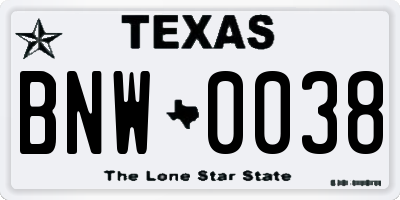 TX license plate BNW0038